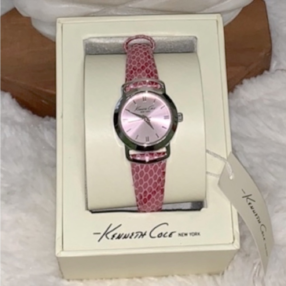 Kenneth Cole New York Stainless Steel Leather Strap Quartz Watch Snake Embossed